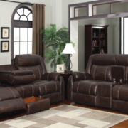 Brown sofa and love seat