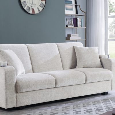 360116 Izzy Upholstered Sofa Bed with Cup Holders Off-white