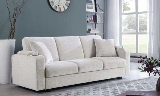 360116 Izzy Upholstered Sofa Bed with Cup Holders Off-white